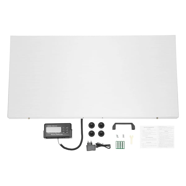 Digital kæledyrsvægt - Platformvægt - Rustfrit stål - Max 300 kg - Min 0,4 kg - LCD-skærm - Netadapter eller 4× AA - 103,5×53×4 cm - Sølv
