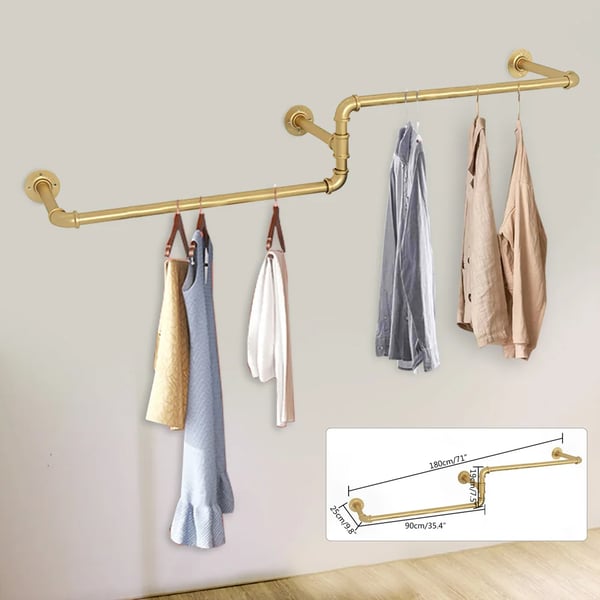 Industriel tøjstang - Væghængt rør-tøjstativ - 180×25×19 cm - Jern, robust - Til tøj - Sort