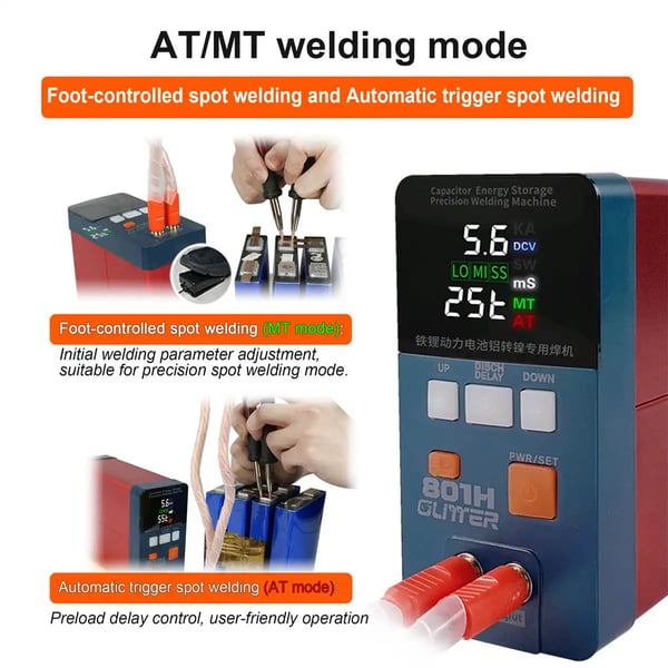 Punktsvetsmaskin / Spot Welder - 801H - 19,8 kW - 3500 A - Puls - För batteriflikar nickel/aluminium - Max 0,5 mm - EU-kontakt - Rödbrun