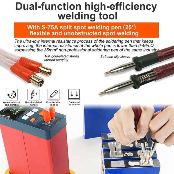 Punktsvetsmaskin / Spot Welder - 801H - 19,8 kW - 3500 A - Puls - För batteriflikar nickel/aluminium - Max 0,5 mm - EU-kontakt - Rödbrun