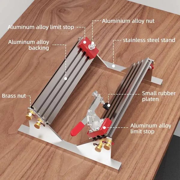 Spline-jig - Justerbar kombinationsjig - Til bordsav & fræsebord - Aluminiumlegering - 4 vippe-stop - Træklemmer - Med kuffert