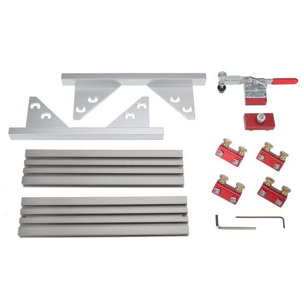 Spline-jig - Justerbar kombinationsjig - Til bordsav & fræsebord - Aluminiumlegering - 4 vippe-stop - Træklemmer - Med kuffert