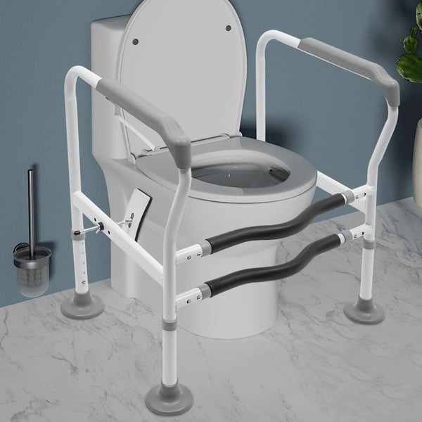 Toilet Støttehåndtag - Badeværelse Sikkerhedsramme - Justerbar Højde - Bæreevne 200 kg - Til Ældre, Gravide, Handicappede - Hvid