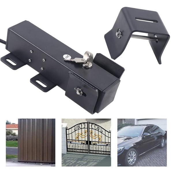Elektrisk portlås - LM149 - 24V - Til svinglåger enkelt/dobbelt - Slaglængde 32 cm - Metal - Antik sort