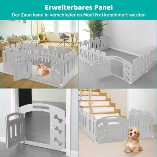 Valpegård/Hundehegn - Låsbar Dør - Højde 60 cm - Plast - Indendørs/Udendørs - Str. S - Lysegrå