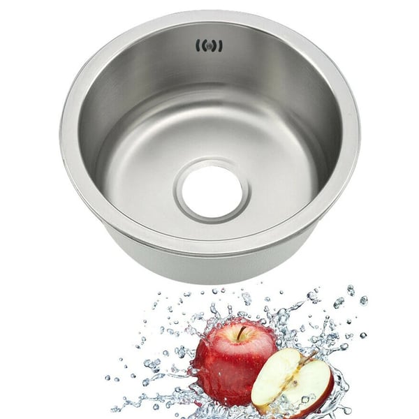 Køkkenvask rustfrit stål 201 - Rund undermonteret - 41 cm Diameter - Enkel Kumme - Børstet Overflade - Uden Armatur - Sølv