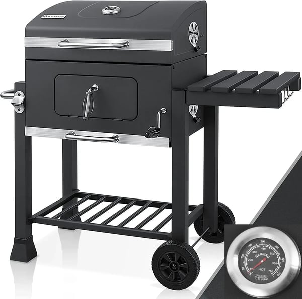 BBQ Puutarhagrilli - Hiiligrilli Grillivaunu XXL - 5–10 Henkilöä - 2 Pyörää - Teräs, Jauhemaalattu - CE-hyväksytty - Ylipainesuoja
