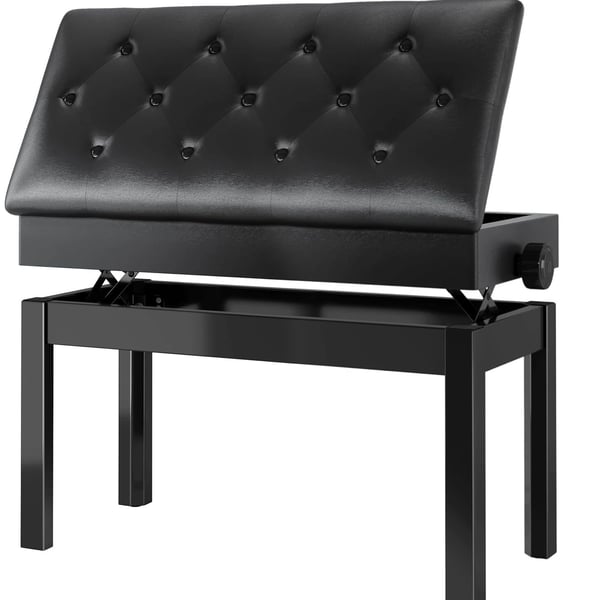 Pianopenkki - Kaksipaikkainen Duopenkki - Korkeussäädettävä - Säilytystila - Aito Nahkapehmuste - Tukeva Rakenne - 73×33×49–59 cm - Musta