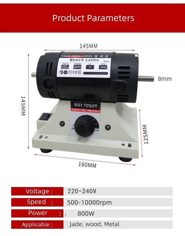 Bænksliber - Slibe- & Polermaskine - Effekt 800 W - Skivediameter 75 mm - Hastighed 10000 o/min - 220 V 50 Hz EU-stik - Vægt 4 kg - CE