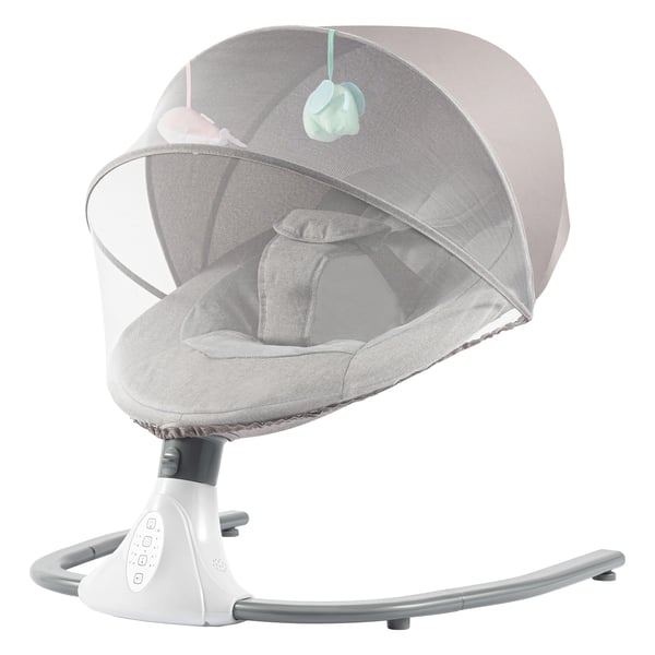 Sähköinen vauvakeinu/sitteri, 4 keinunopeutta, sisäänrakennetut tuutulaulut, Bluetooth, aurinkosuoja ja hyttysverkko, kaukosäädin, harmaa
