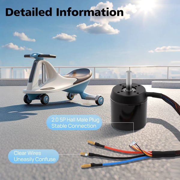 Børsteløs motor til el-skateboard/scooter/modelfly - C6374 - 2300W - 170KV - 18–50V - 4080RPM (24V) - 80A - Sort