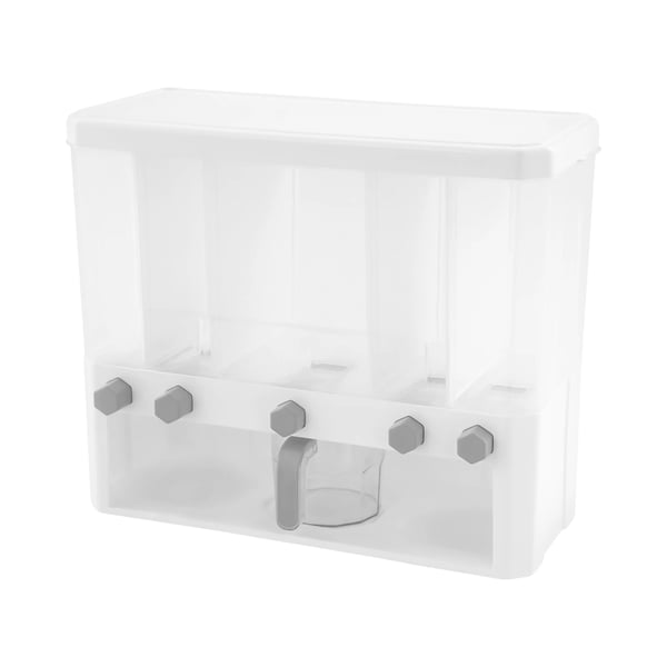 Torrvarudispenser - Spannmålsbehållare - 5 fack - Bänksmodell - PP/PC - 15 kg kapacitet - Med måttkopp - För ris, spannmål, bönor