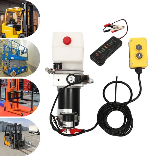 Hydraulikpumpe - 12V enkeltvirkende kraftenhed til tiptrailer/lastbil - 1,5 l tank - Kobber/Aluminium/Plast - Hydraulikolie ikke inkluderet - Cyan