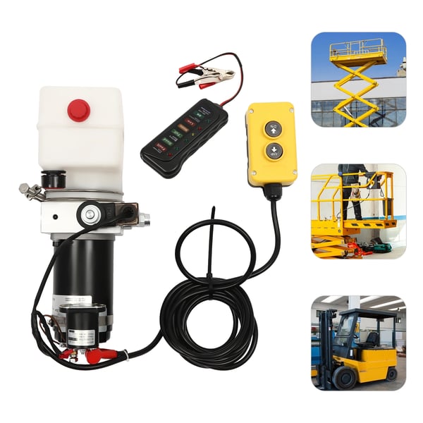 Hydraulikpumpe - 12V enkeltvirkende kraftenhed til tiptrailer/lastbil - 1,5 l tank - Kobber/Aluminium/Plast - Hydraulikolie ikke inkluderet - Cyan