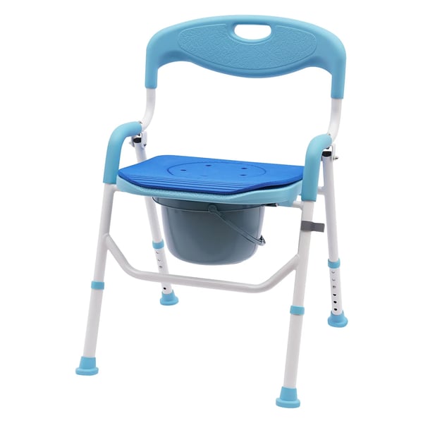 Taitettava suihku- ja wc-tuoli - Alumiiniseos - Käsinojan korkeus 75 cm - Potta - Sininen