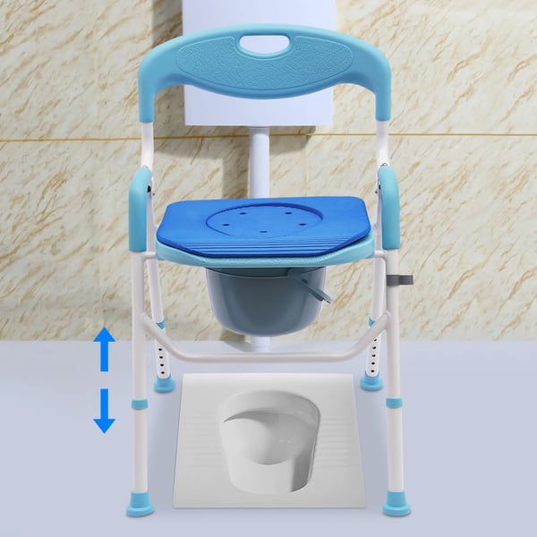 Foldbar bruse- og toiletstol - Aluminiumlegering - Armlænshøjde 75 cm - Med bækken - Blå