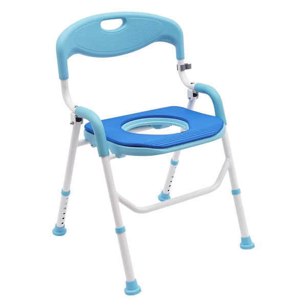 Foldbar bruse- og toiletstol - Aluminiumlegering - Armlænshøjde 75 cm - Med bækken - Blå