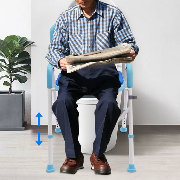 Foldbar bruse- og toiletstol - Aluminiumlegering - Armlænshøjde 75 cm - Med bækken - Blå