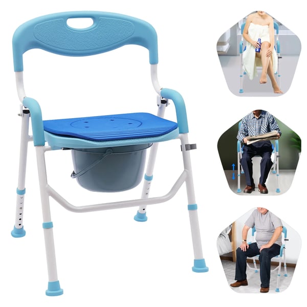Foldbar bruse- og toiletstol - Aluminiumlegering - Armlænshøjde 75 cm - Med bækken - Blå
