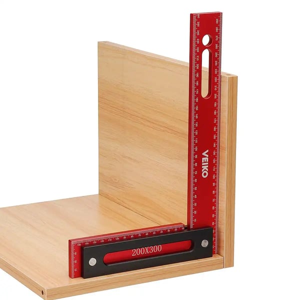 L-formet præcisionsvinkel - Tømrervinkel 90° - 300x200 mm - Metrisk skala - Aluminiumlegering - Grøn/Lilla