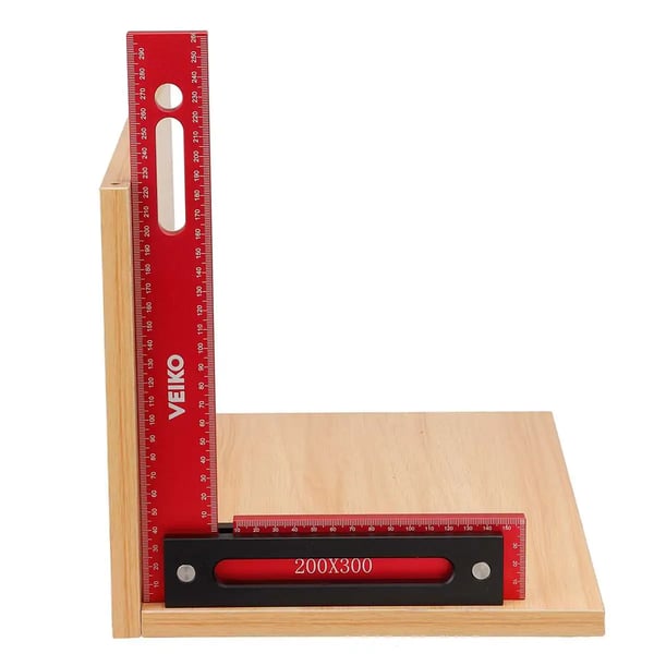 L-formet præcisionsvinkel - Tømrervinkel 90° - 300x200 mm - Metrisk skala - Aluminiumlegering - Grøn/Lilla