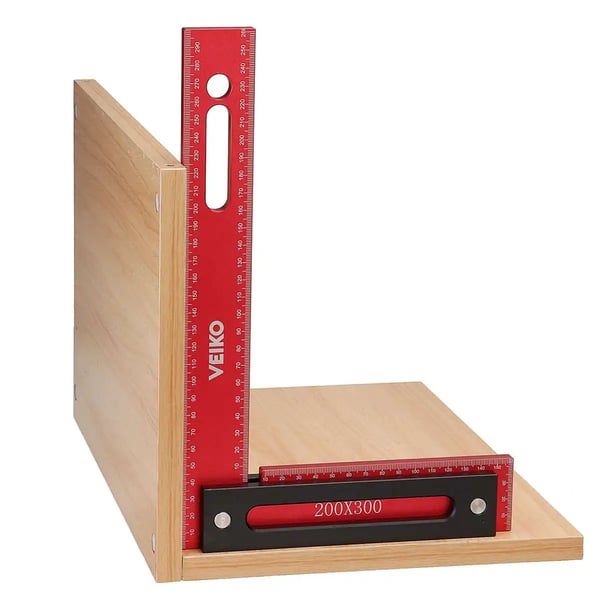 L-formet præcisionsvinkel - Tømrervinkel 90° - 300x200 mm - Metrisk skala - Aluminiumlegering - Grøn/Lilla