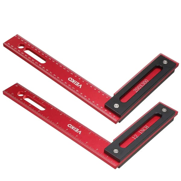 L-formet præcisionsvinkel - Tømrervinkel 90° - 300x200 mm - Metrisk skala - Aluminiumlegering - Grøn/Lilla