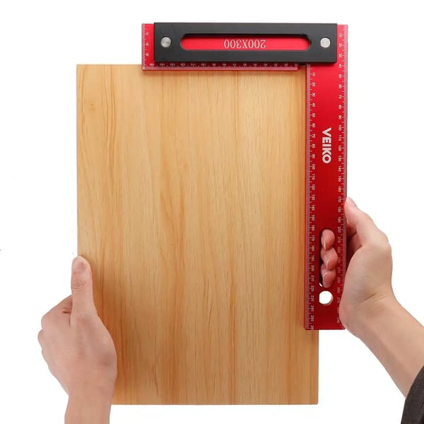 L-formet præcisionsvinkel - Tømrervinkel 90° - 300x200 mm - Metrisk skala - Aluminiumlegering - Grøn/Lilla