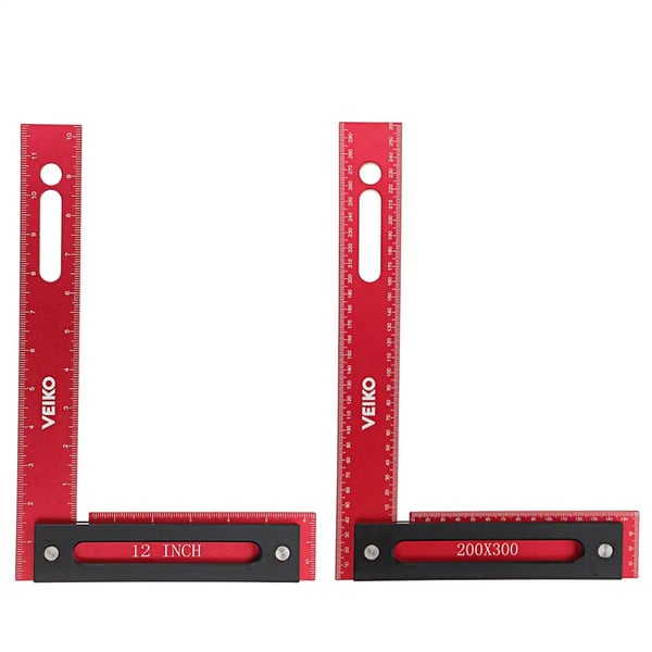 L-formet præcisionsvinkel - Tømrervinkel 90° - 300x200 mm - Metrisk skala - Aluminiumlegering - Grøn/Lilla