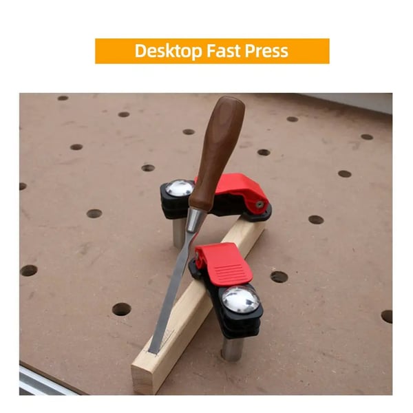 Bench Dog Hold-Down Klemmer - Hurtigklemmer Type A - 20 mm til MFT-bord & T-skinne - Rustfrit stål - 2-pak - Grøn/Lilla