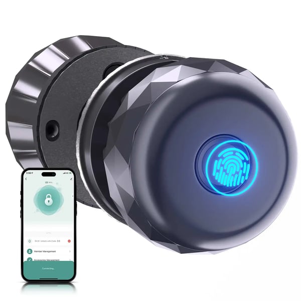 Smart dørknop - smart lås - fingeraftryk - appstyring - nøglefri - Type‑C nødladning - dørtykkelse 35–50 mm - 3‑i‑1