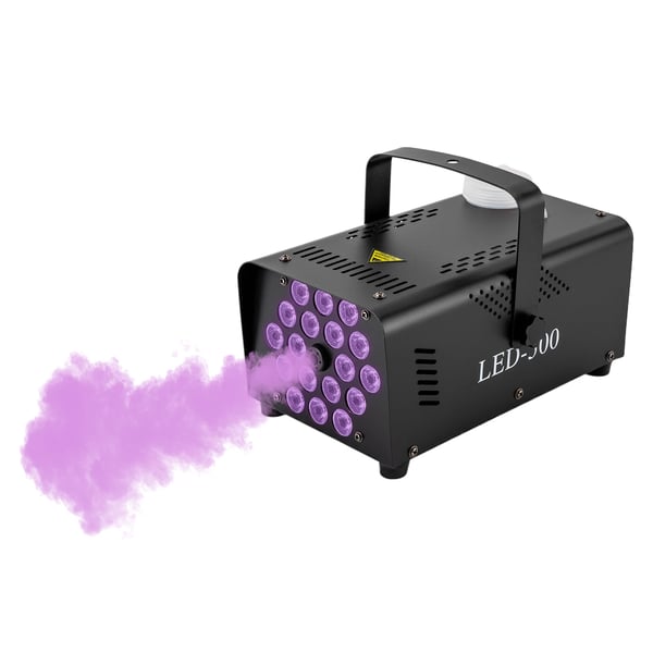 Savukone - 500 W - Langaton kaukosäädin 20 m - 18 LED, Fade/Flash/Strobe - 250 ml säiliö - 30 s jatkuva savu - Ripustettava/pöytämalli - Musta