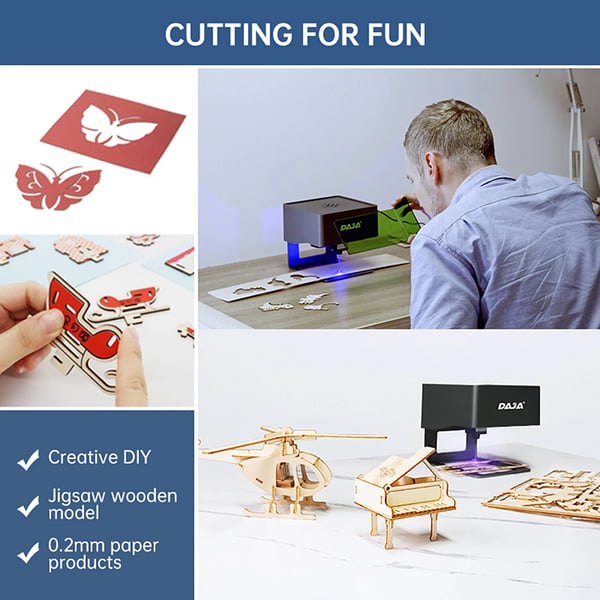 DJ6 Set - Mini lasergraver & laserskærer - Effekt 3000 mW - Arbejdsområde 80×80 mm - Bærbar - Til træ/plast - CE - Sort