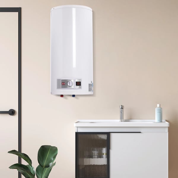 Varmtvandsbeholder - Elektrisk vandvarmer - Kapacitet 50 L - Temperatur 25–75 °C - Størrelse 71×34 cm - Hvid