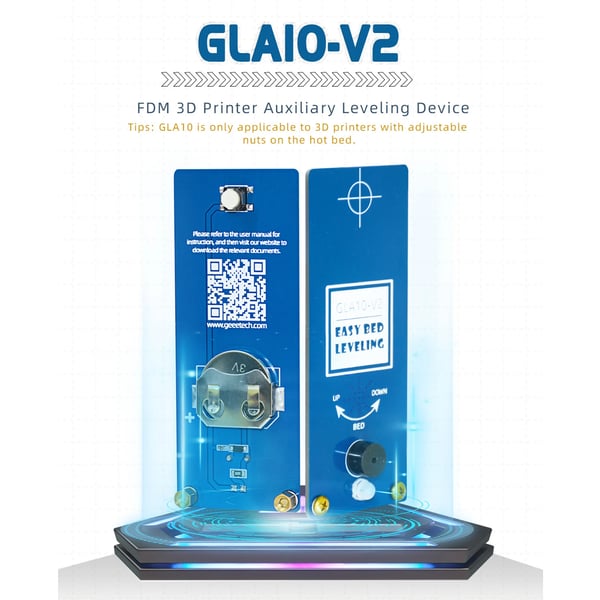 Geeetech GLA10 V2, elektronisk niveaueringsværktøj til FDM 3D-printer, indikator-LED og summer, justerbar, blå