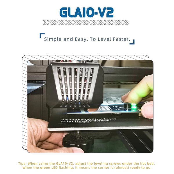 Geeetech GLA10 V2, elektronisk niveaueringsværktøj til FDM 3D-printer, indikator-LED og summer, justerbar, blå