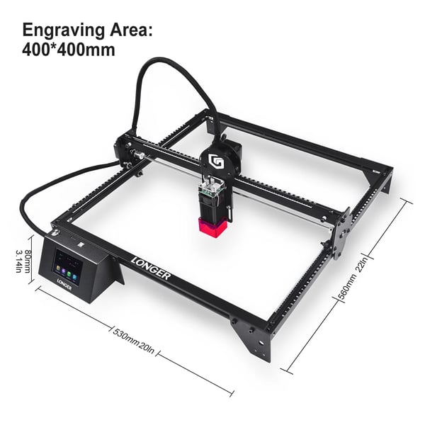 Lasergraver - Diodelaser 10 W - Arbejdsområde 400×400 mm - Touchskærm 8,9 cm - Bundkort 32-bit - WiFi/App, USB & TF/microSD - Hvid