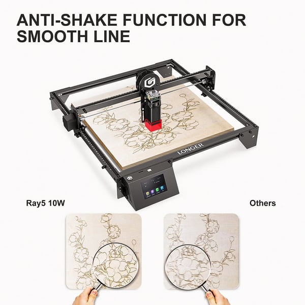 Lasergraver - Diodelaser 10 W - Arbejdsområde 400×400 mm - Touchskærm 8,9 cm - Bundkort 32-bit - WiFi/App, USB & TF/microSD - Hvid