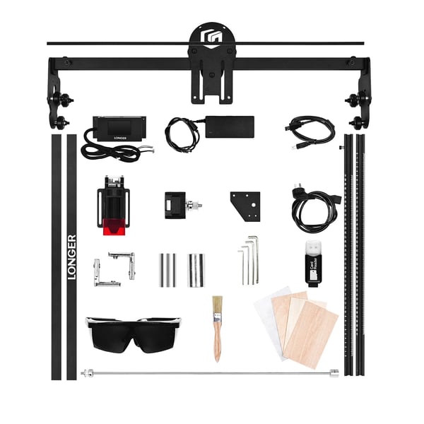 Lasergraver - Diodelaser 10 W - Arbejdsområde 400×400 mm - Touchskærm 8,9 cm - Bundkort 32-bit - WiFi/App, USB & TF/microSD - Hvid