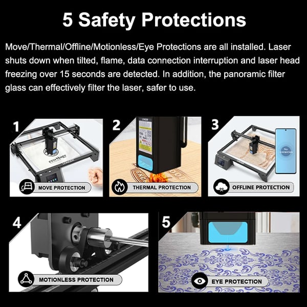 Ray5 20W - Lasergraver - Graveringsområde 375x375 mm - Touchskærm 8,9 cm - Bundkort 32-bit - WiFi/App/USB/TF - Hvid