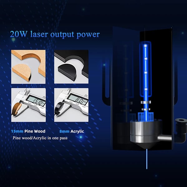 Ray5 20W - Lasergraver - Graveringsområde 375x375 mm - Touchskærm 8,9 cm - Bundkort 32-bit - WiFi/App/USB/TF - Hvid