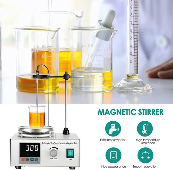 Magnetomrører med varmeplade, 200 W, digital temperaturdisplay, hastighedsjustering, 1000 ml kapacitet