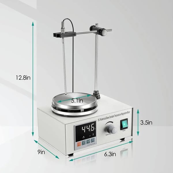 Magnetomrører med varmeplade, 200 W, digital temperaturdisplay, hastighedsjustering, 1000 ml kapacitet
