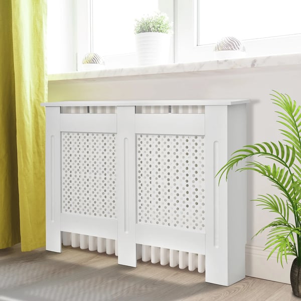 Elementskydd - Trä radiatorkåpa - Modern design - Ventilerad front - För elektriska element - 111,5 x 19 x 82 cm
