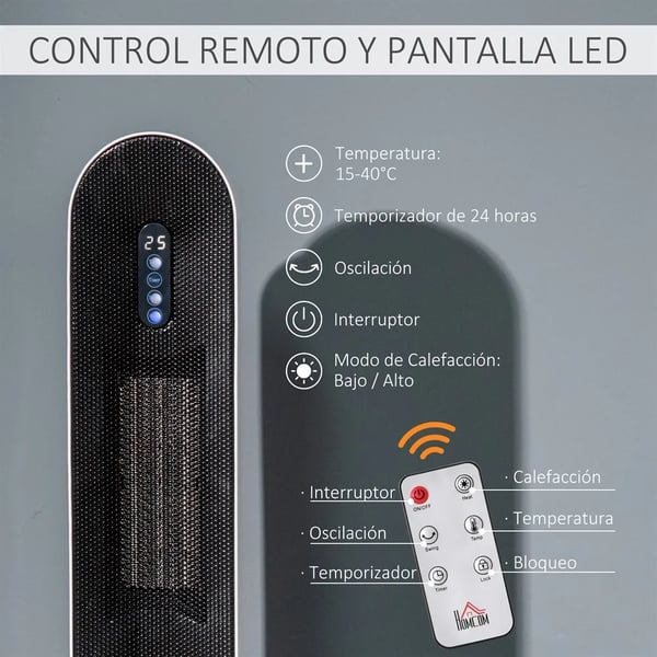 Keramisk tornvärmare - 2000 W - 24 h timer - Termostat - Fjärrkontroll - Vältskydd - Nätström (AC)
