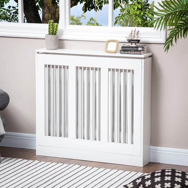 Radiatorskydd - MDF Elementskydd - Modern Design - Målad Yta - För Vardagsrum - Lätt Montering - Vit