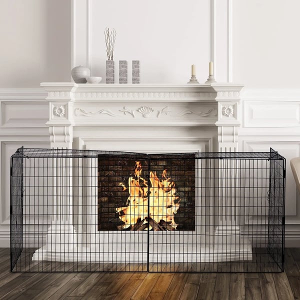 Eldstadsgrind - Kaminskydd - Justerbar bredd 81,5–160 cm - Metallnät - 81,5–160 x 44 x 68 cm