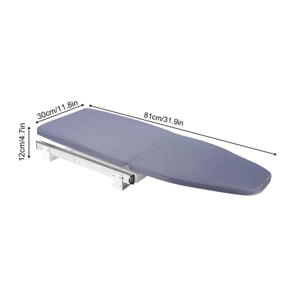 Strykbräda - Skåpmonterad - Vikbar - Utdragbar Push-Pull - Stabil metallram - Stålrörsstativ - 80 x 29,5 cm - Grå