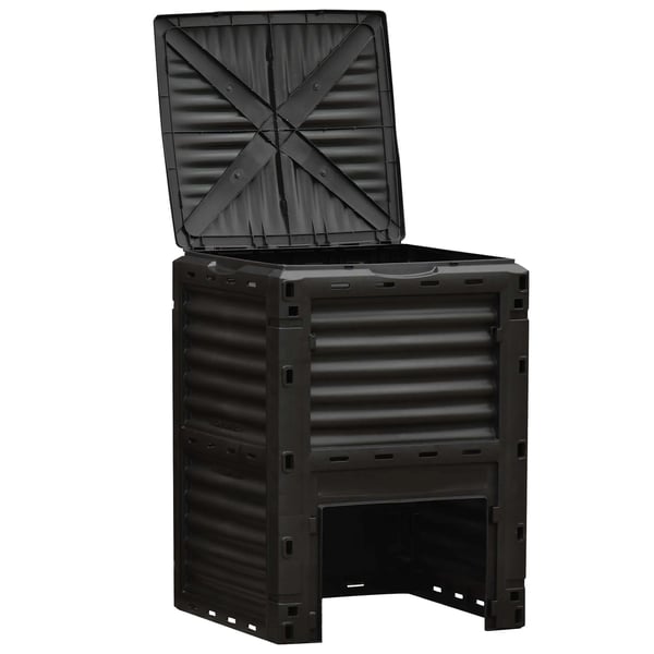 Trädgårdskompost - Kompostbehållare - 300 L Kapacitet - 48 Ventilationshål - 60,5×60,5×81,5 cm - Plast - Svart