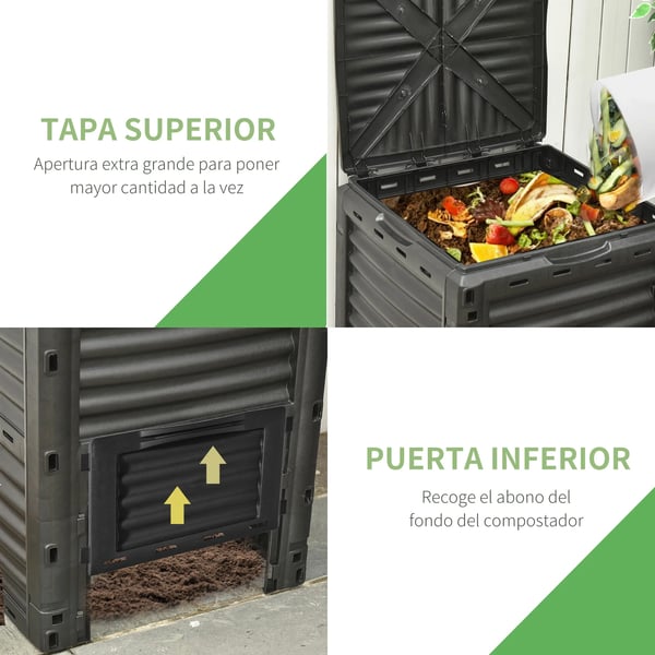 Trädgårdskompost - Kompostbehållare - 300 L Kapacitet - 48 Ventilationshål - 60,5×60,5×81,5 cm - Plast - Svart